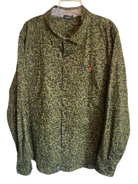LRG Camo Graphic Button-Up Shirt Size Large Y2K Streetwear , front chest pockets